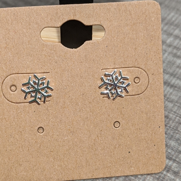 Silver Snowflake Stud Earrings - Picture 2 of 3
